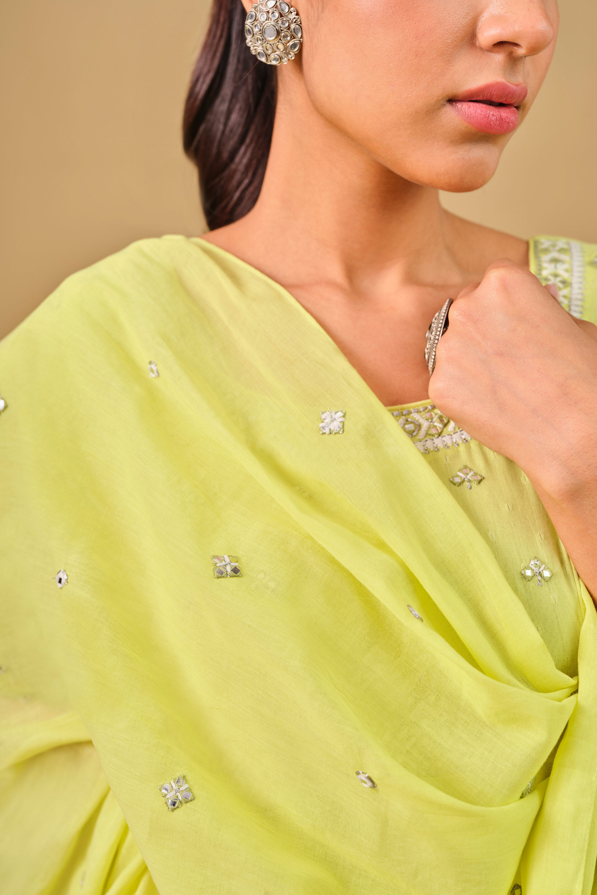 Lime green Embroidered Anarkali Kurta Set, Lime, image 3